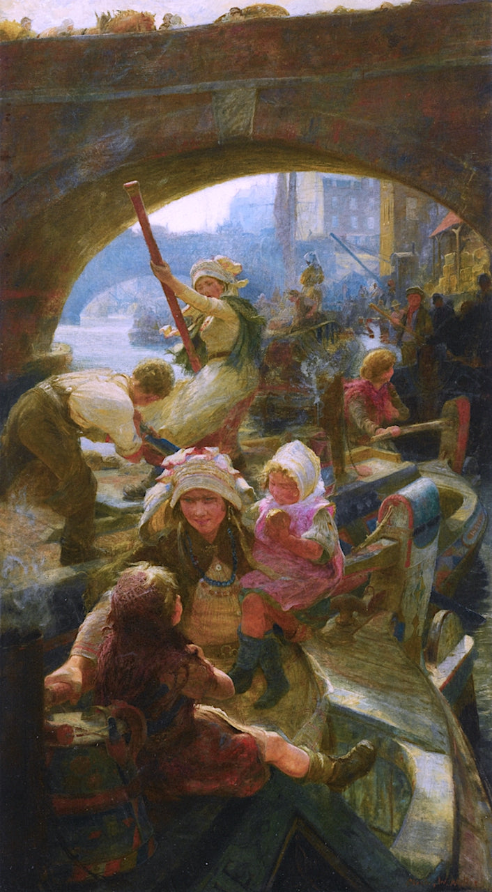 Beneath London Bridge, vintage artwork by Charles William Wyllie, 12x8" (A4) Poster