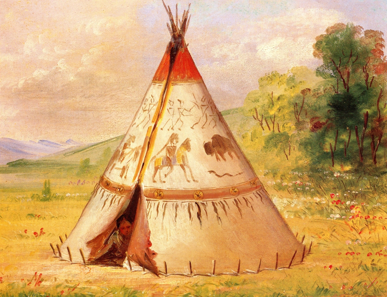 A Crow Wigwam, Made of Buffalo Skins, in the Rocky Mountains, vintage artwork by George Catlin, A3 (16x12") Poster Print