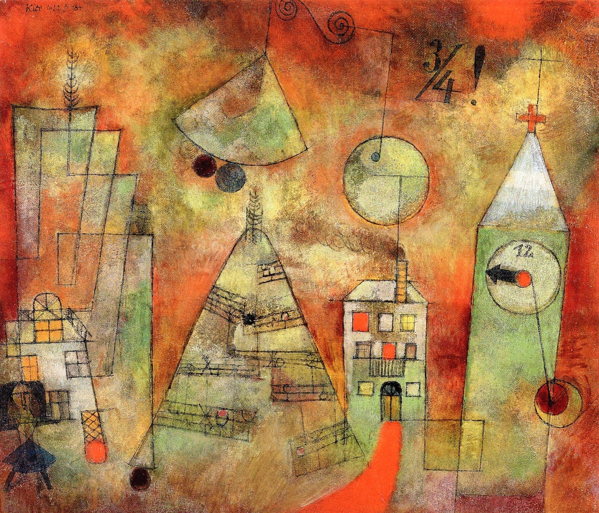 Fateful Hour at Quarter to Twelve, vintage artwork by Paul Klee, 12x8" (A4) Poster