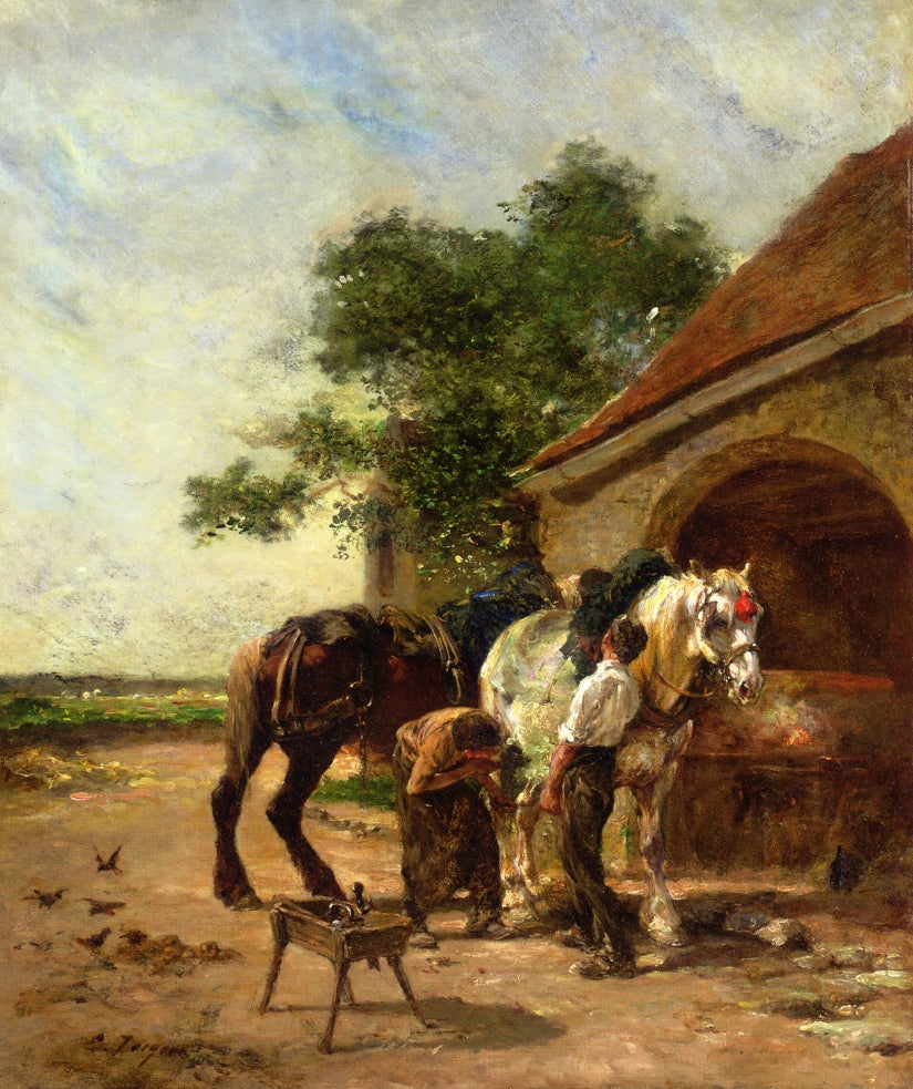 Attending to the Horses, vintage artwork by Charles-Émile Jacque, A3 (16x12") Poster Print