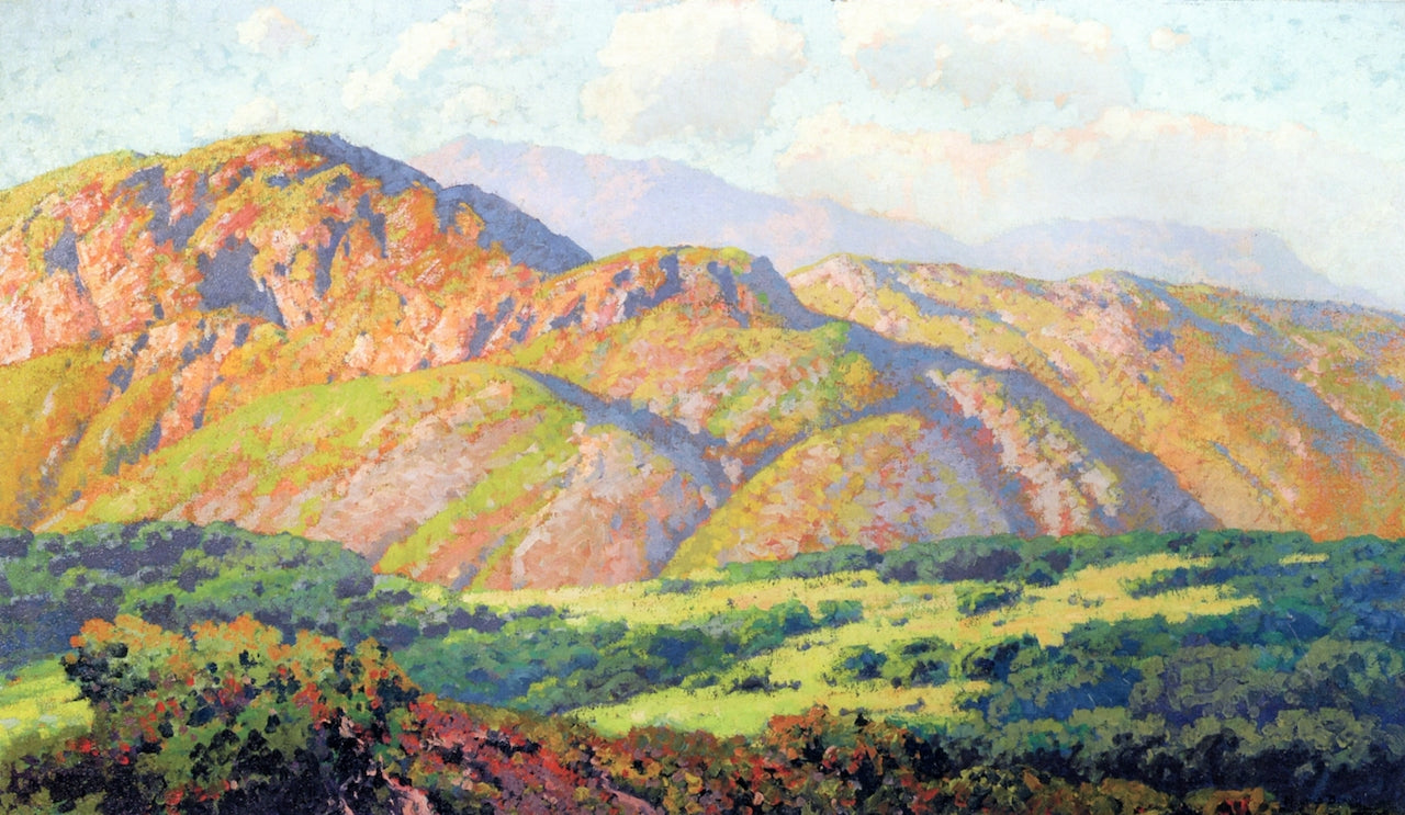 Hills at Lakeside, San Diego, vintage artwork by Maurice Braun, 12x8" (A4) Poster