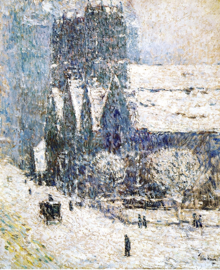 Calvary Church in the Snow, vintage artwork by Childe Hassam, 12x8" (A4) Poster