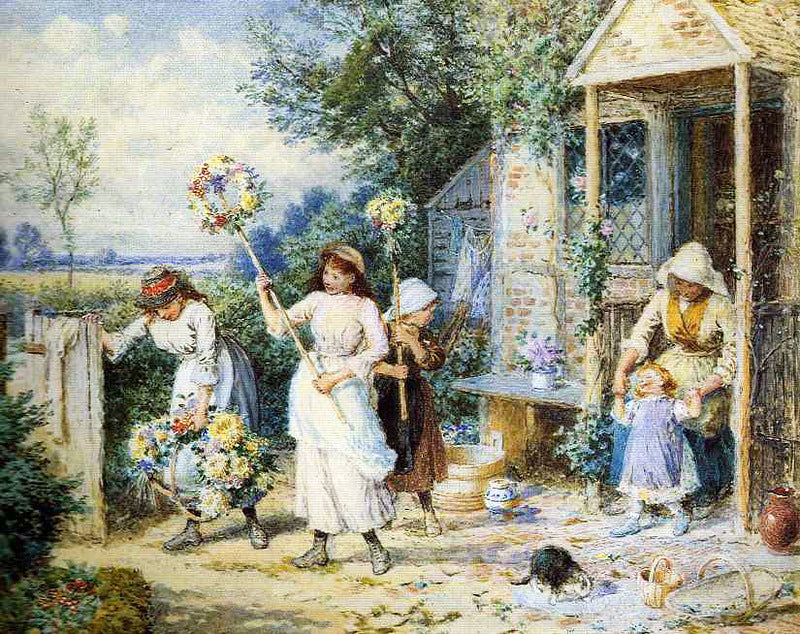 Garland Day, vintage artwork by Myles Birket Foster, 12x8" (A4) Poster
