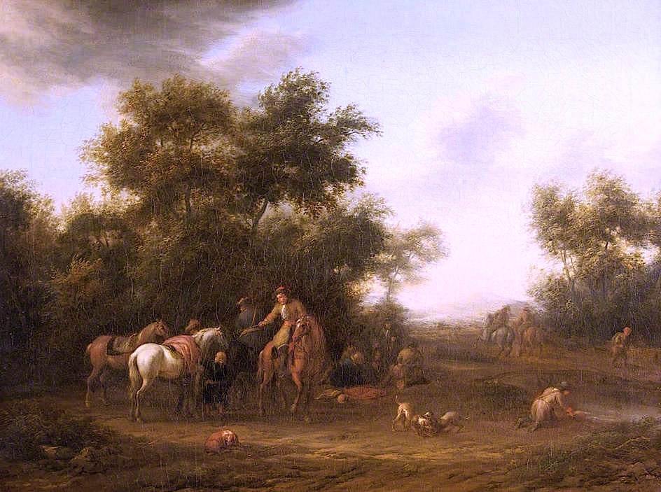 Horsemen Halted in a Wood, vintage artwork by Barend Gael, 12x8" (A4) Poster