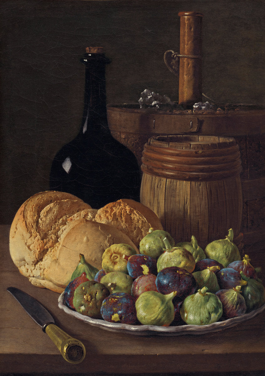Still Life with Figs and Bread, vintage artwork by Luis Melendez, 12x8" (A4) Poster