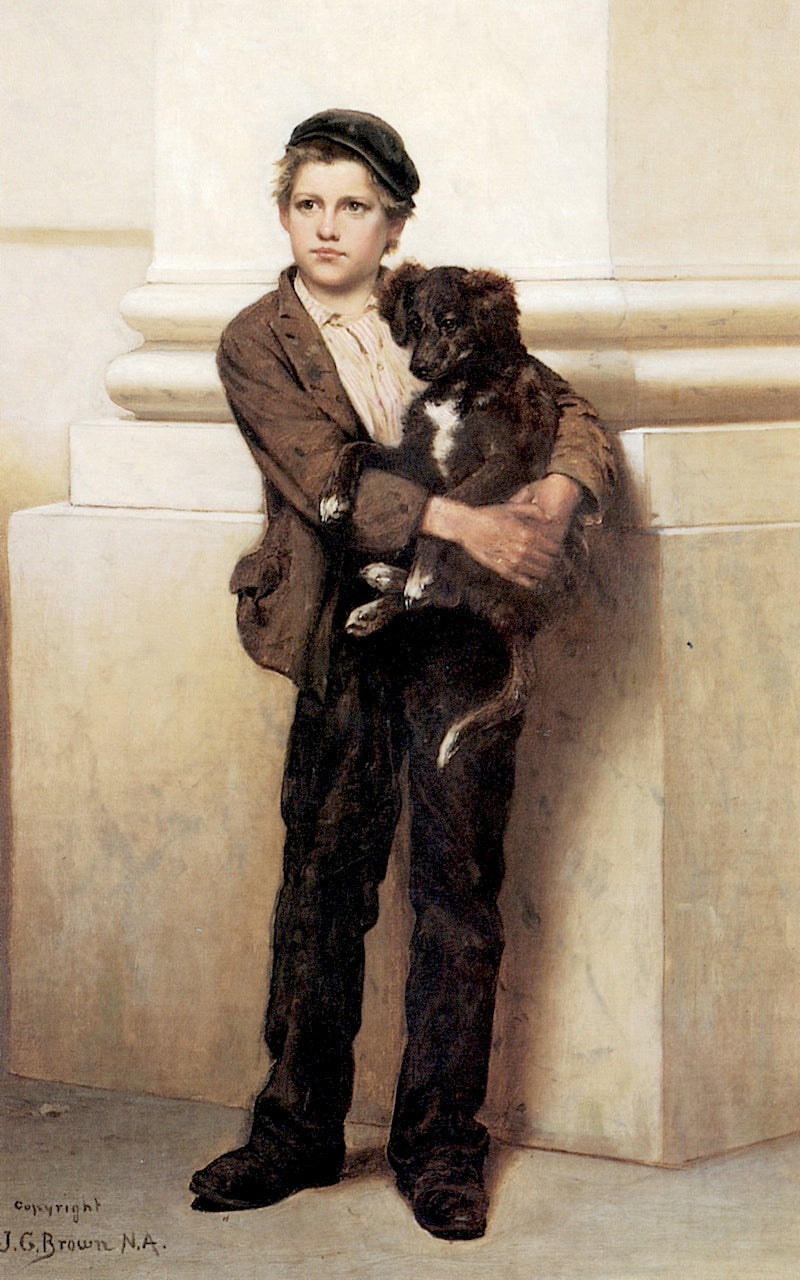 Frank and His Dog, vintage artwork by John George Brown, 12x8" (A4) Poster
