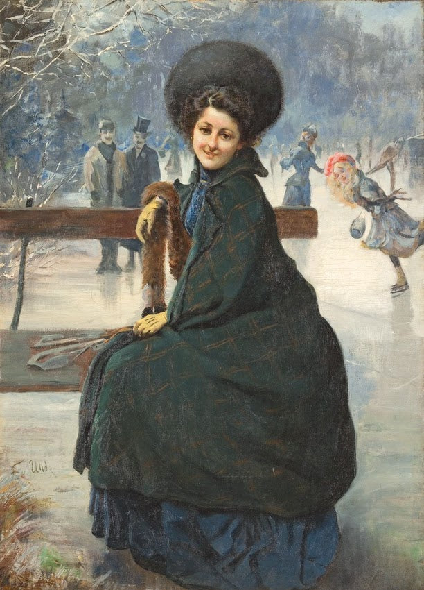 Scene at the Skating Rink, vintage artwork by Fritz von Uhde, 12x8" (A4) Poster