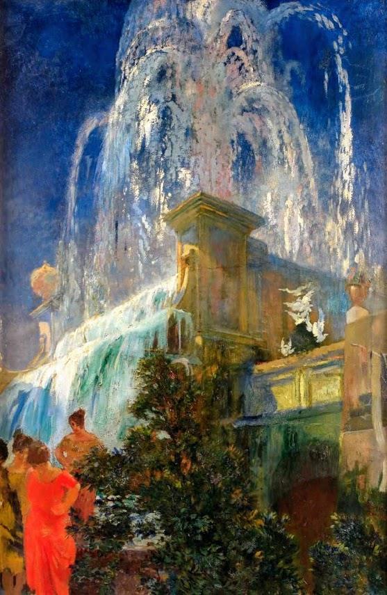 Jeux d’eau et fontaine à Rome, vintage artwork by Paul Albert Besnard, 12x8" (A4) Poster