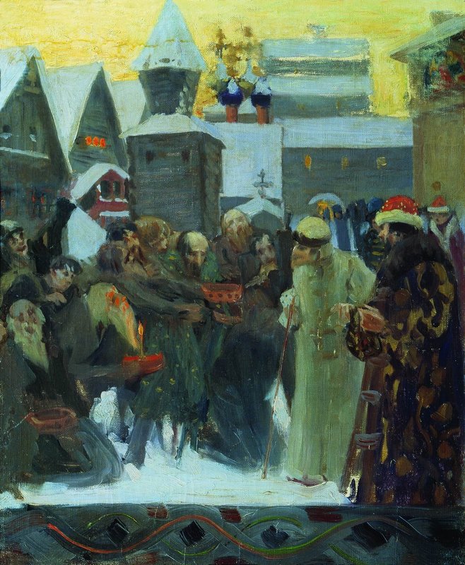 The Entry of Czar Ivan the Terrible, vintage artwork by Boris Mikhailovich Kustodiev, 12x8" (A4) Poster