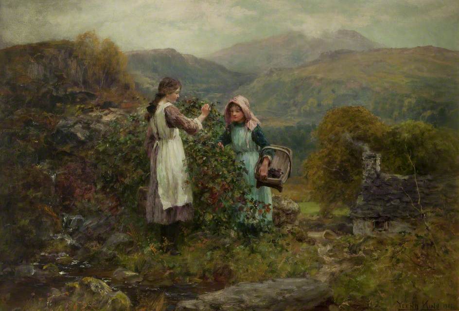Blackberry Gatherers, vintage artwork by Henry John Yeend King, 12x8" (A4) Poster