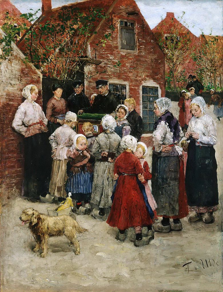 Hurdy-Gurdy Man in Zandvoort, vintage artwork by Fritz von Uhde, 12x8" (A4) Poster