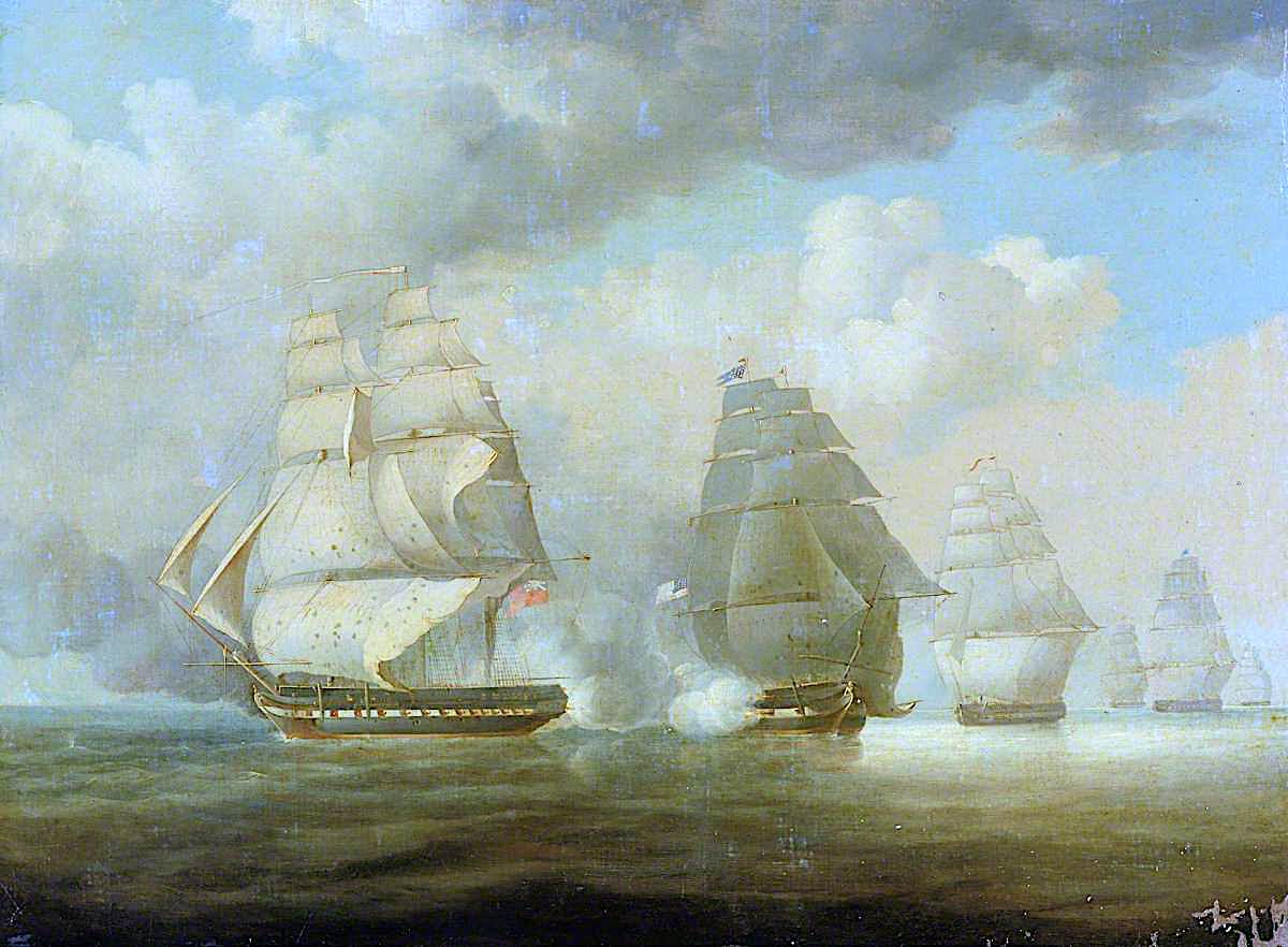 Escape of HMS ‘Belvidera’, 23 June 1812, vintage artwork by William John Huggins, 12x8" (A4) Poster