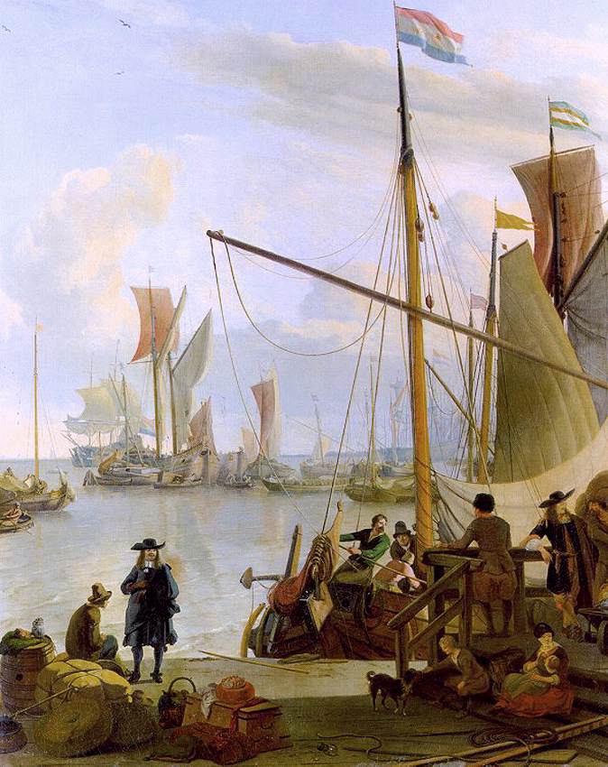 View from the Mussel Pier in Amsterdam, vintage artwork by Ludolf Backhuysen, 12x8" (A4) Poster