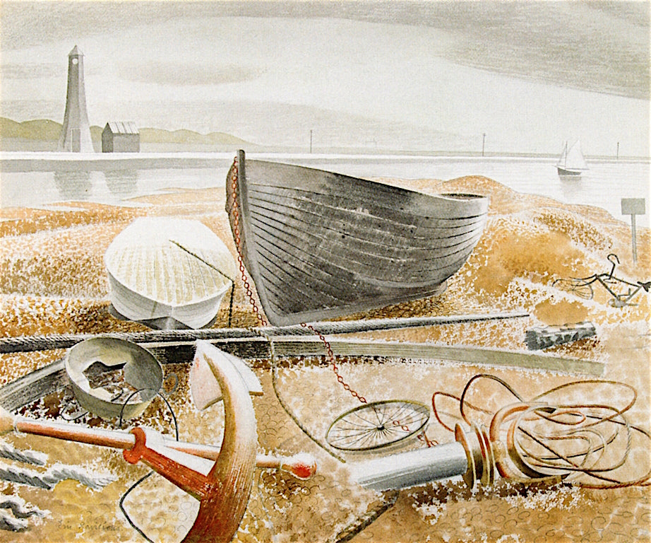 Anchor and Boats, vintage artwork by Eric Ravilious, 12x8" (A4) Poster