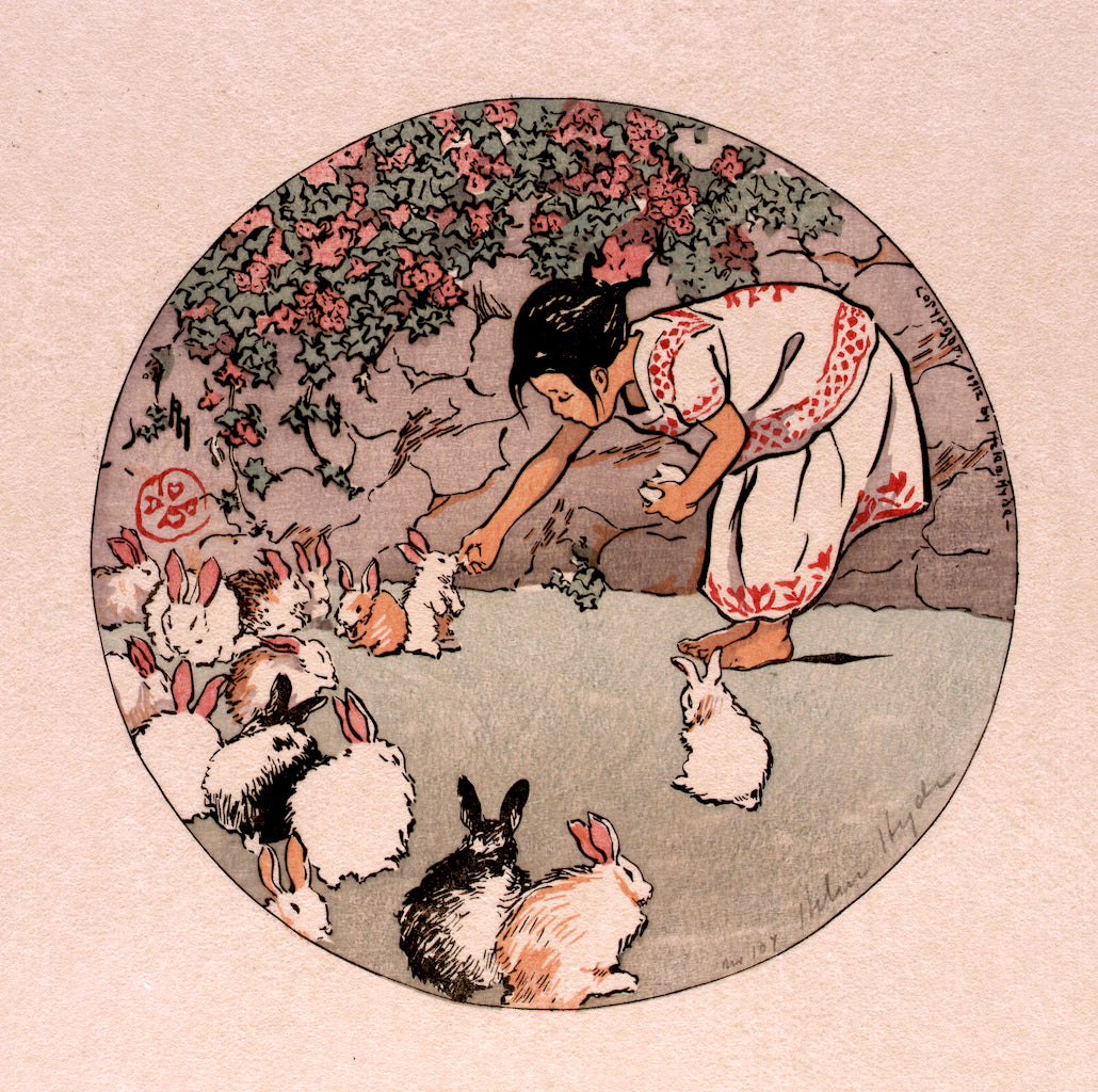 Feeding the Bunnies by Helen Hyde,A3(16x12")Poster