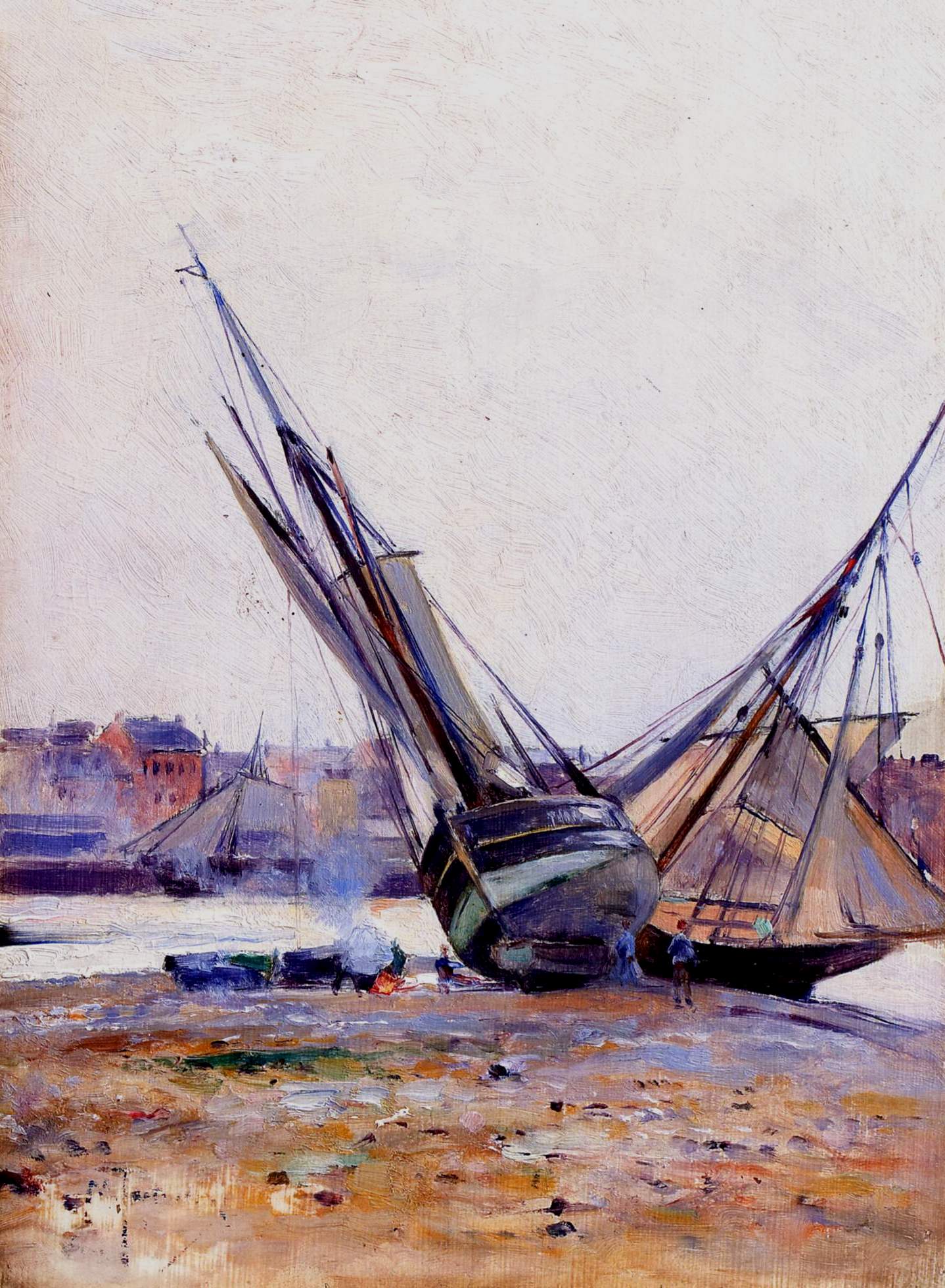 Boats on the Beach, vintage artwork by Mikhail Tkachenko, 12x8" (A4) Poster