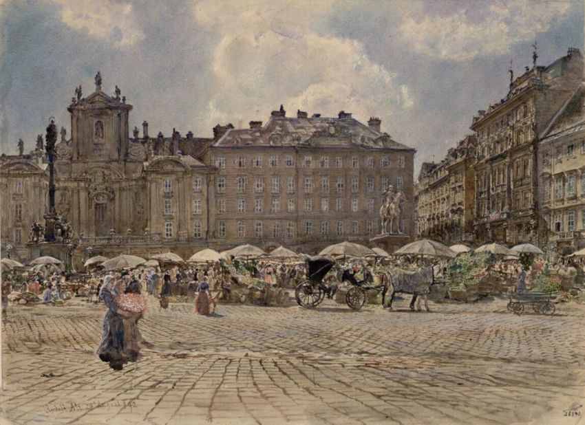Der Platz "Am Hof" in Wien, vintage artwork by Rudolf von Alt, A3 (16x12") Poster Print