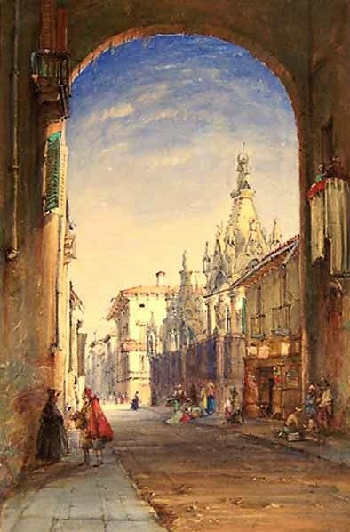 The Scaligieri Monuments, Verona, vintage artwork by James Holland, A3 (16x12") Poster Print