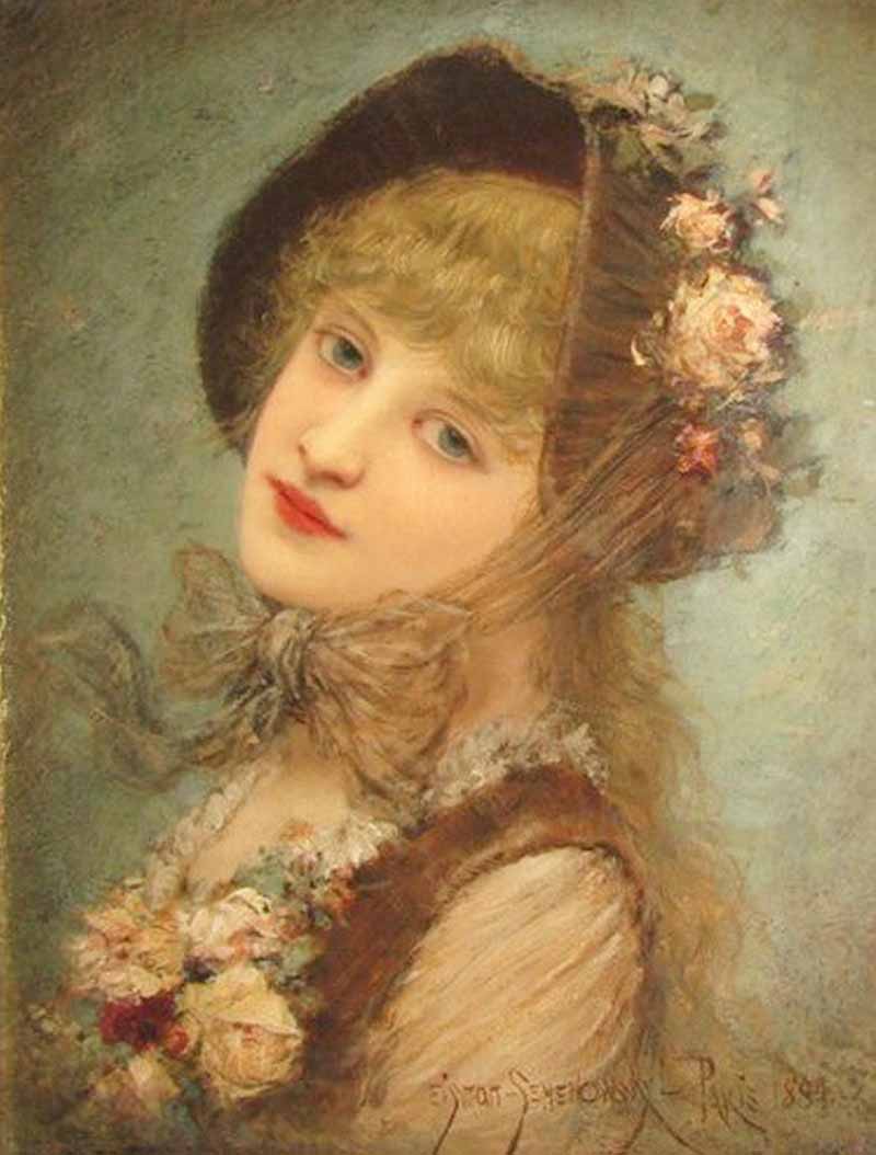 Beautiful Girl in Rose Hat by Emile Eisman-Semenowsky,A3(16x12")Poster