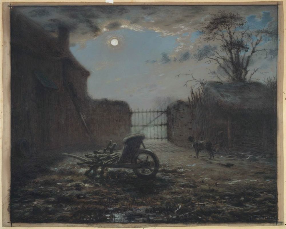 Farmyard by Moonlight, vintage artwork by Jean-François Millet, A3 (16x12") Poster Print