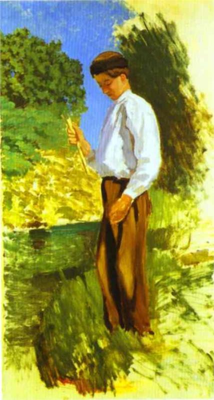 Louis Auriol Fishing, vintage artwork by Jean Frederic Bazille, 12x8" (A4) Poster