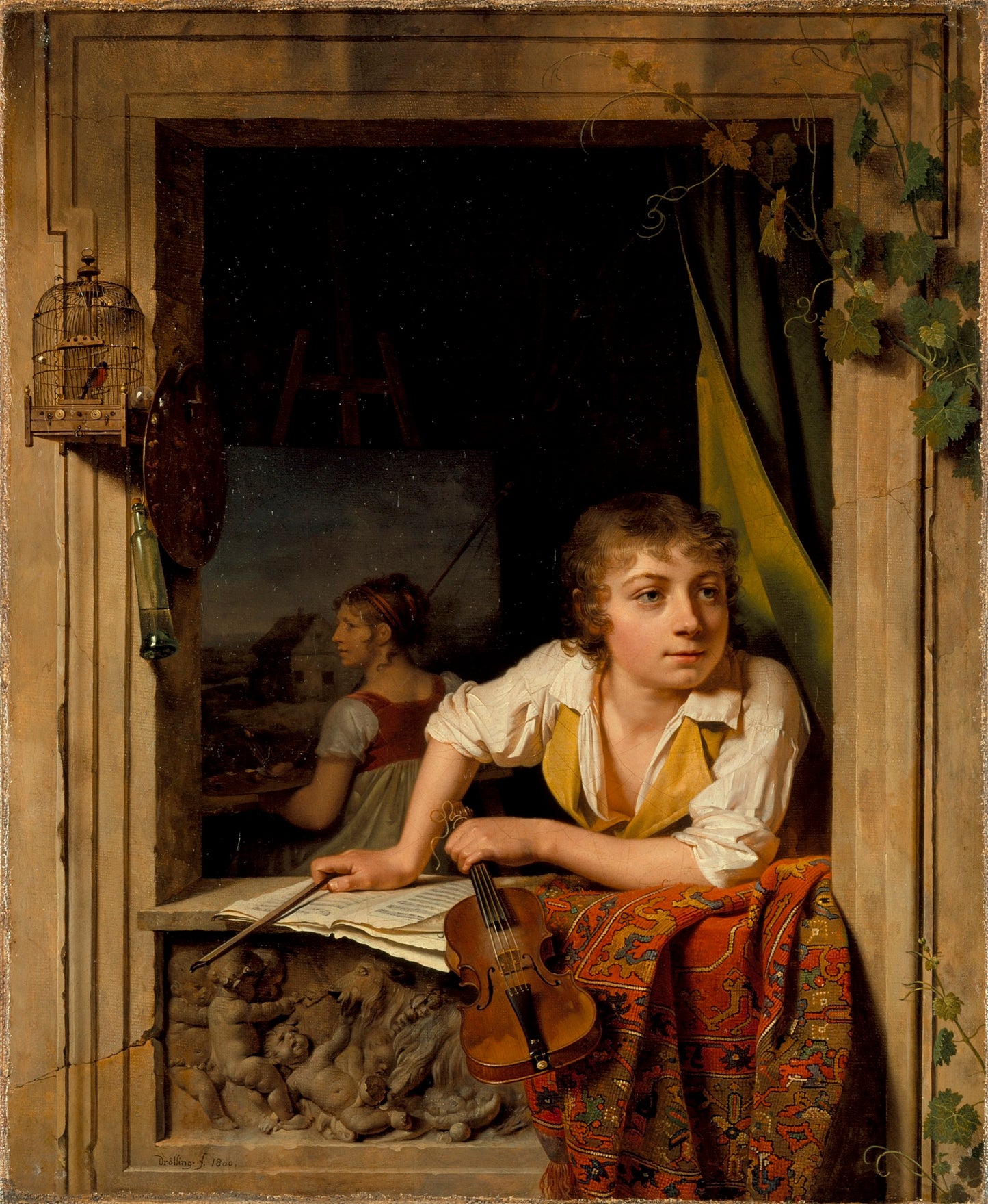 Painting and Music (Portrait of the Artist's Son), vintage artwork by Martin Drölling, 12x8" (A4) Poster