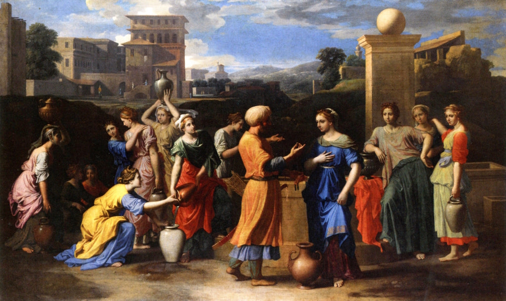 Eliezer and Rebecca, vintage artwork by Nicolas Poussin, 12x8" (A4) Poster