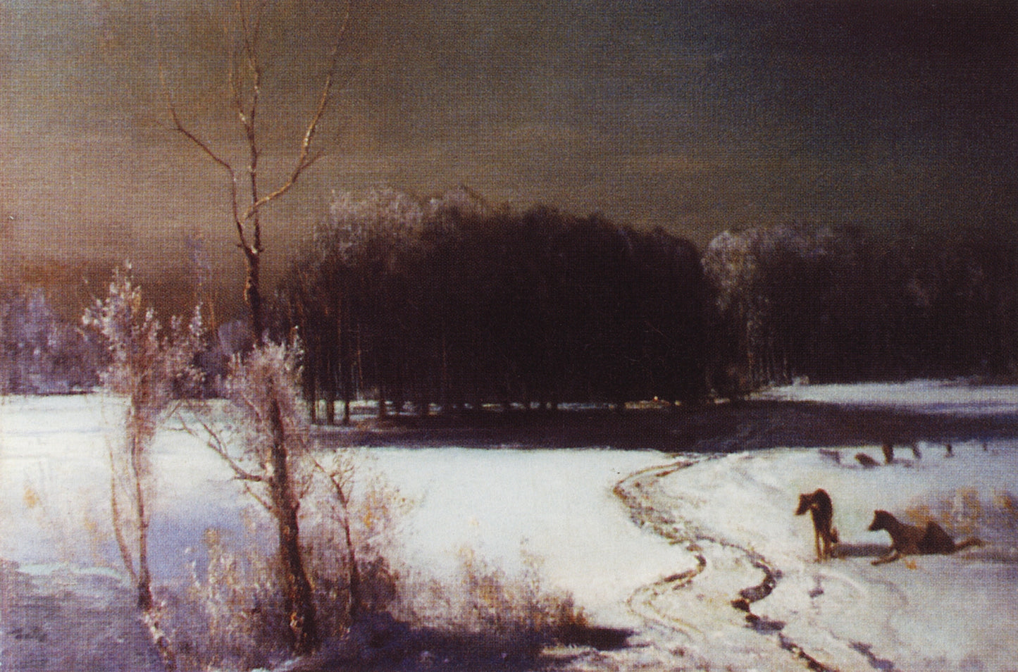 Landscape with Wolves, vintage artwork by Alexei Kondratyevich Savrasov, 12x8" (A4) Poster