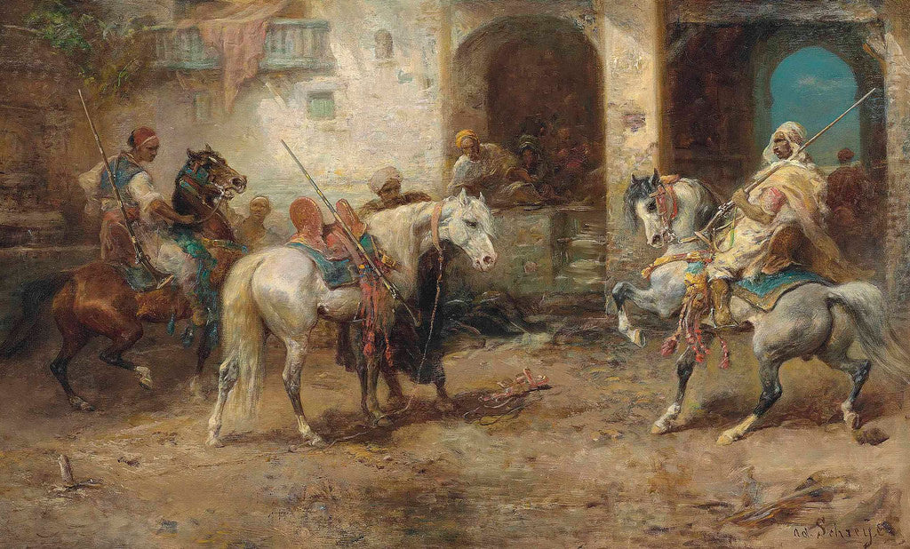 Arabian Horsemen, vintage artwork by Adolf Christian Schreyer, 12x8" (A4) Poster
