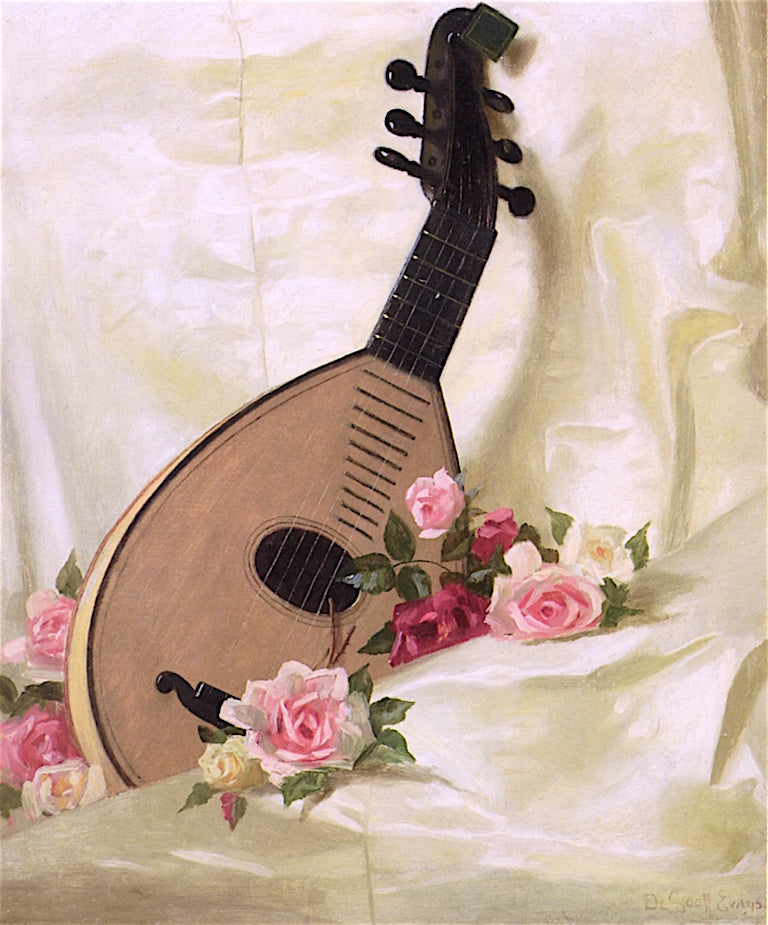 Mandolin and Roses, vintage artwork by De Scott Evans, 12x8" (A4) Poster