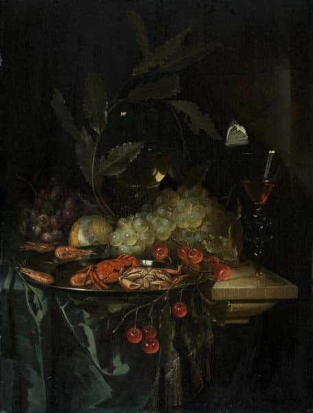 Still Life with Crayfish, vintage artwork by Pieter de Ring, 12x8" (A4) Poster