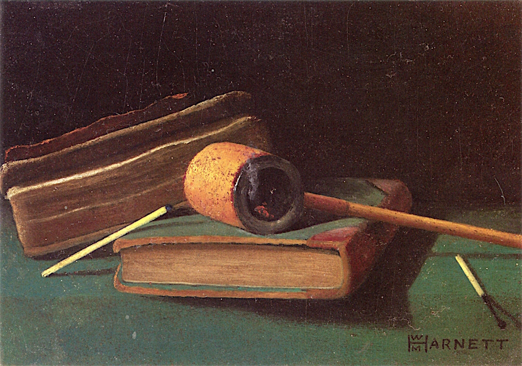 Still Life with Books, Pipe and Matches, vintage artwork by John Frederick Peto, 12x8" (A4) Poster