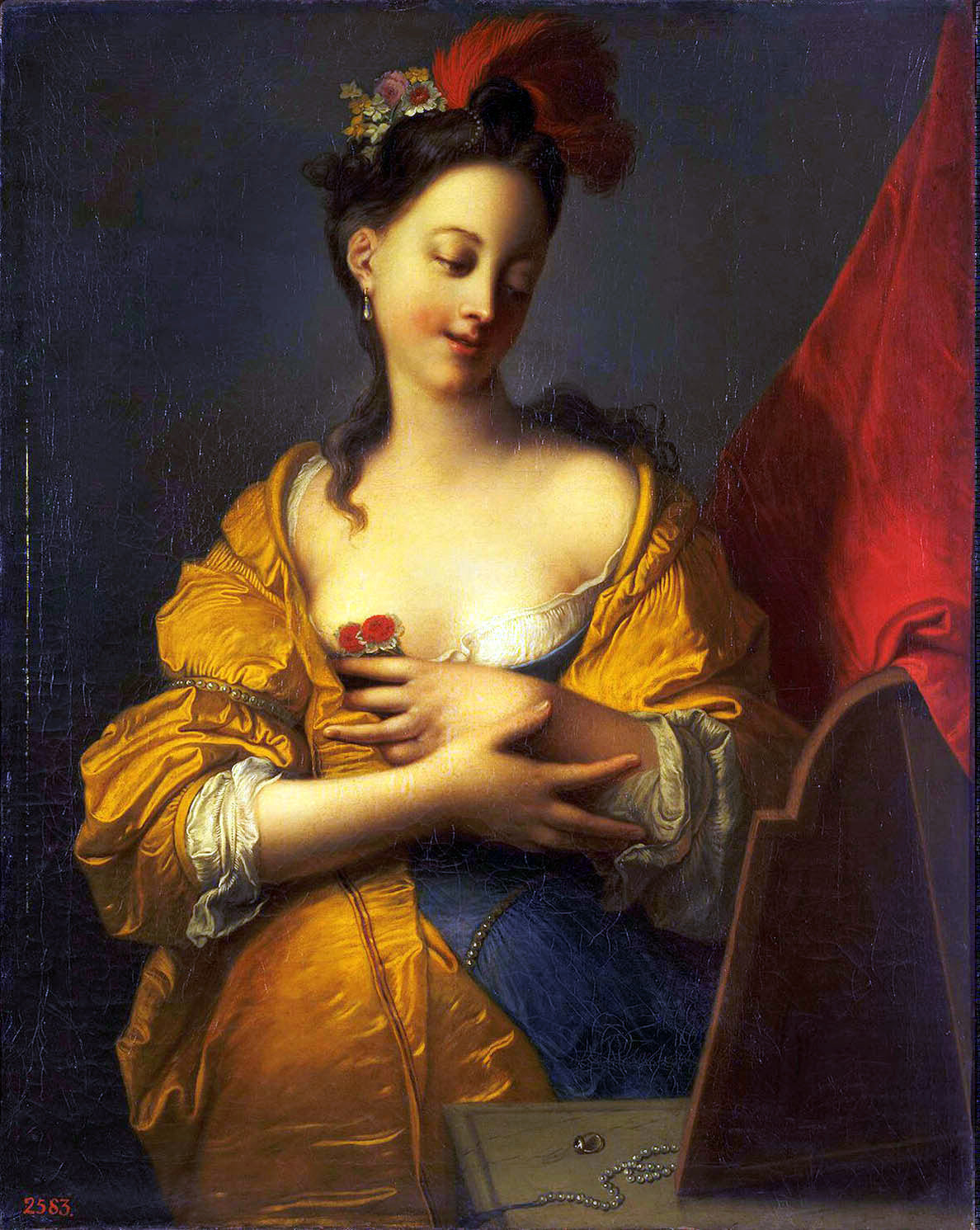Young Woman in front of a Mirror, vintage artwork by Jacques Courtin, 12x8" (A4) Poster