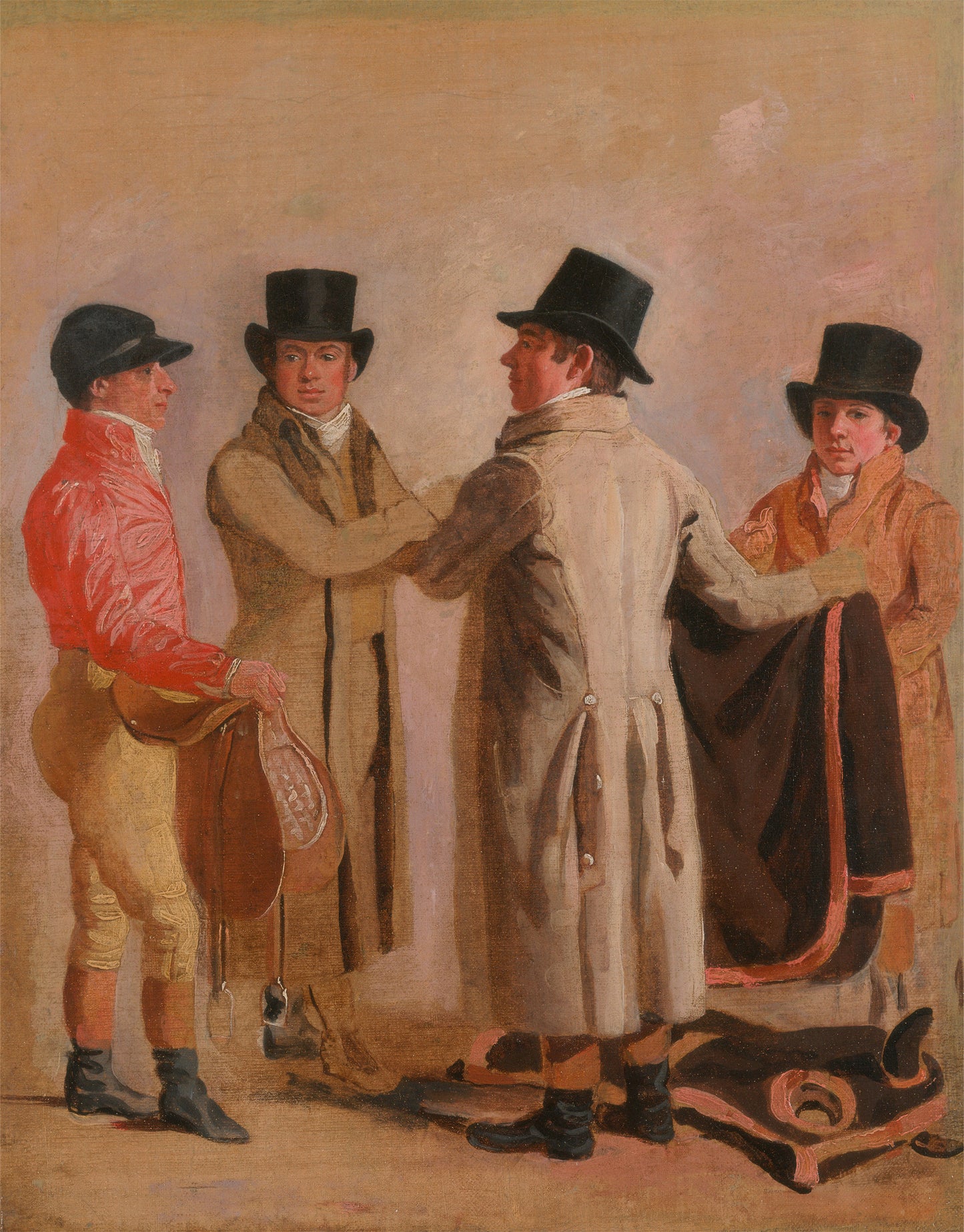 The Jockey Frank Buckle, the Owner-Breeder John Wastell, his Trainer Robert Robson, and a Stable-lad, vintage artwork by Benjamin Marshall, 12x8" (A4) Poster