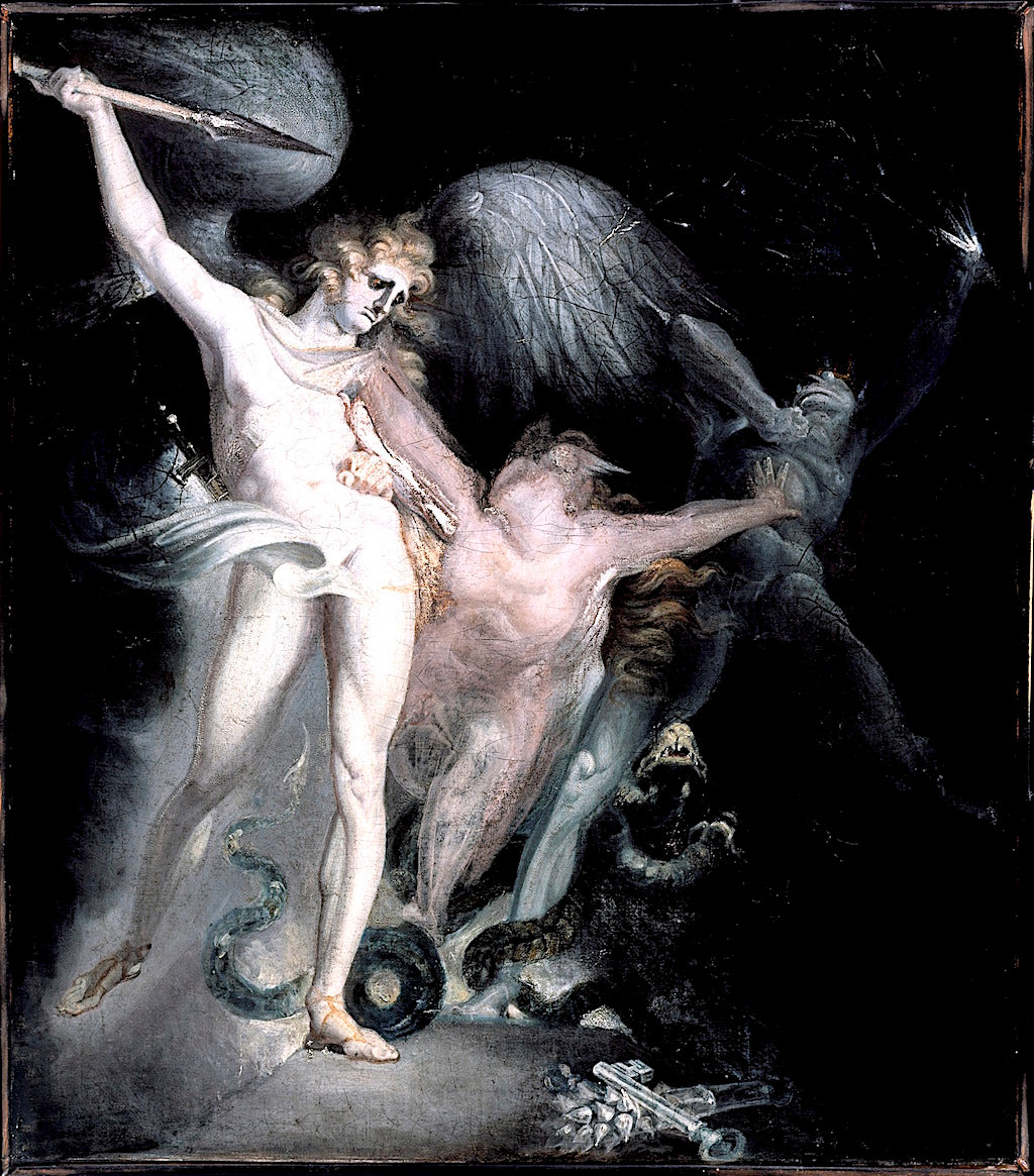 Satan and Death with Sin Intervening, vintage artwork by Johann Heinrich Füseli, 12x8" (A4) Poster