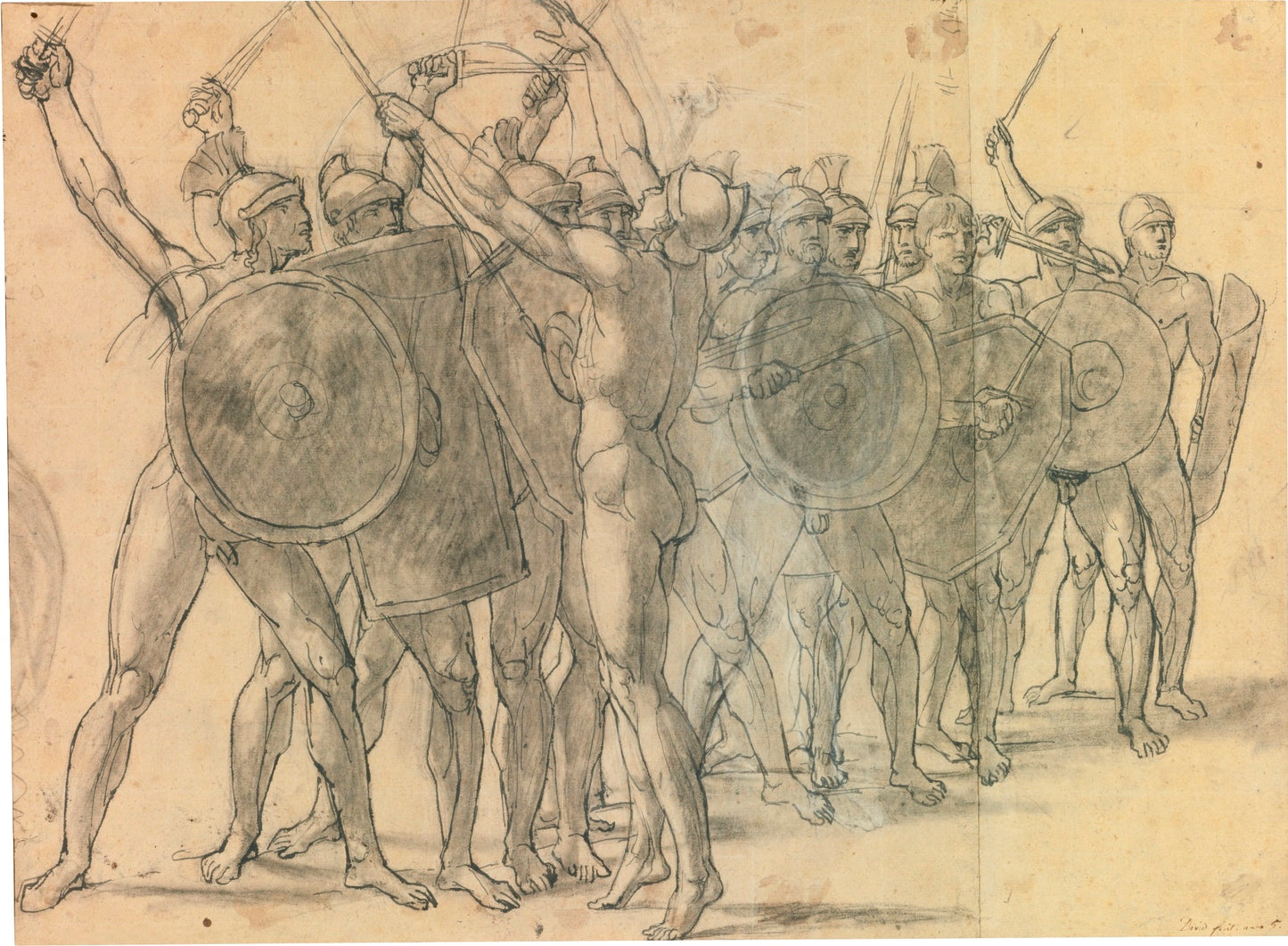 Nude Soldiers Gesticulating with their Weapons, study for 'the Sabines', vintage artwork by Jacques-Louis David, 12x8" (A4) Poster