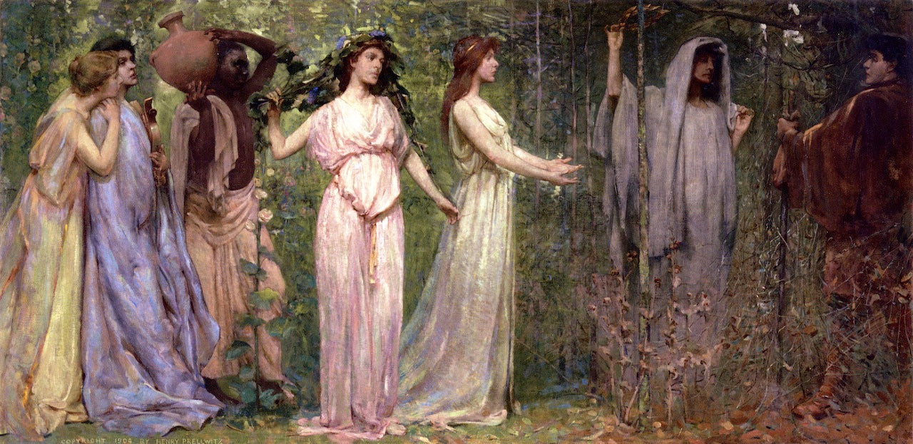 Lotus and Laurel, vintage artwork by Henry Prellwitz, 12x8" (A4) Poster