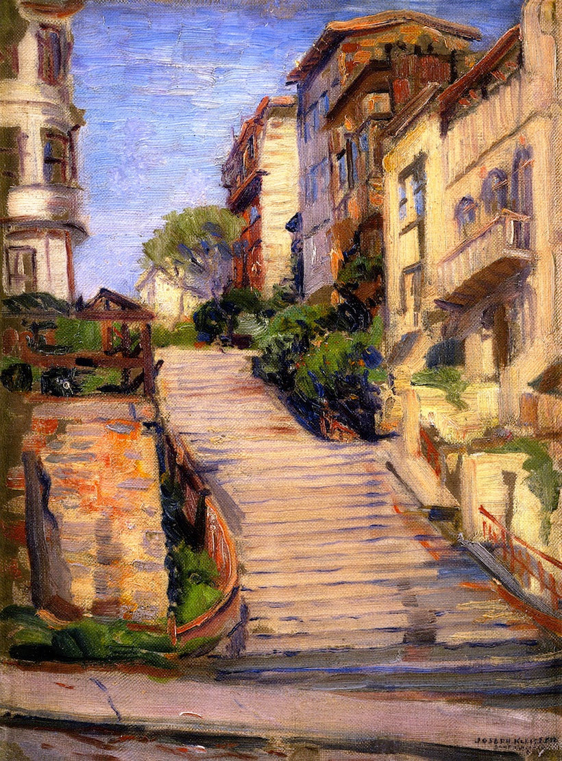 Joice Street (Nob Hill), San Francisco, vintage artwork by Joseph Kleitsch, 12x8" (A4) Poster