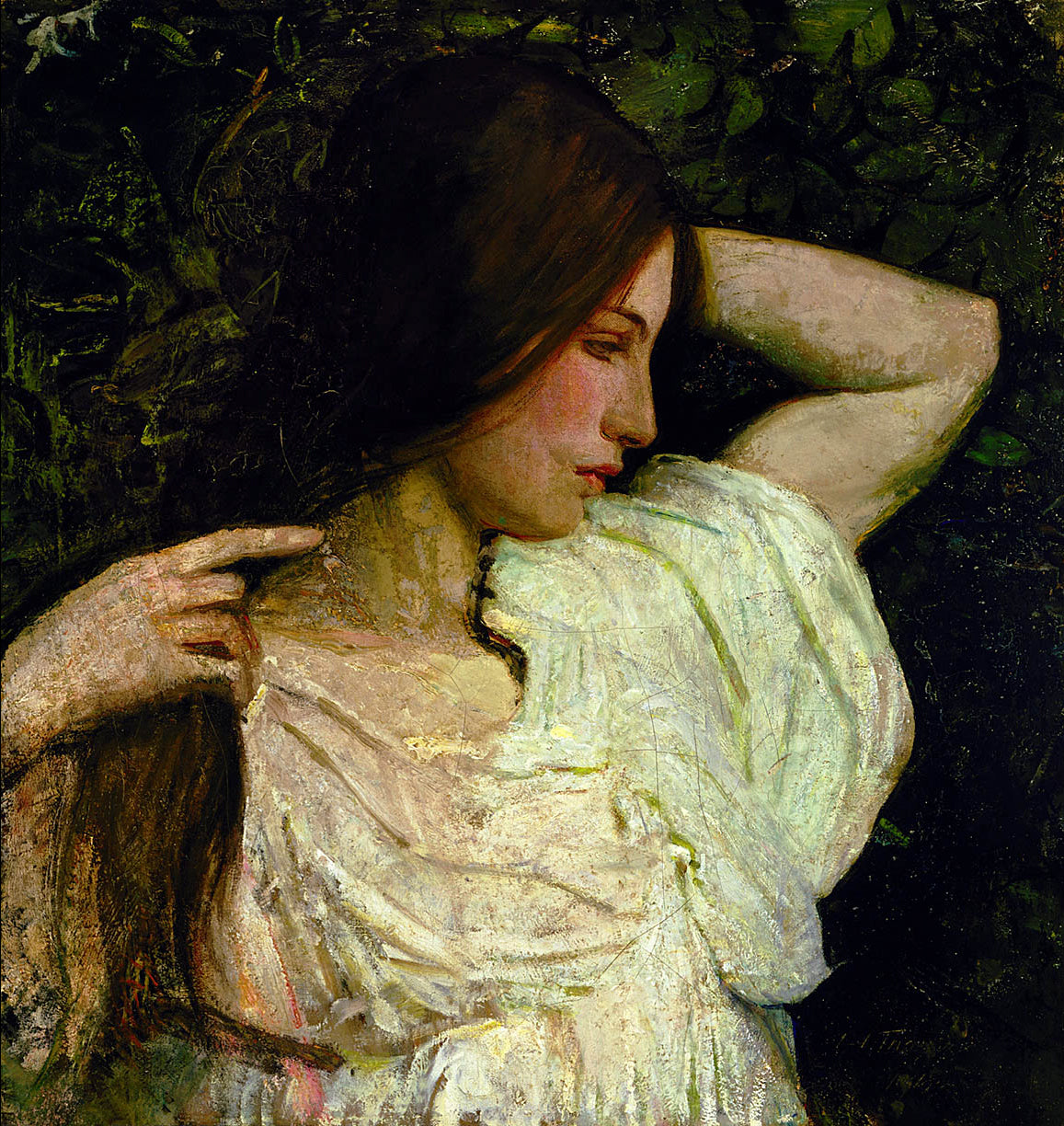 Girl Arranging Her Hair, vintage artwork by Abbott Handerson Thayer, 12x8" (A4) Poster