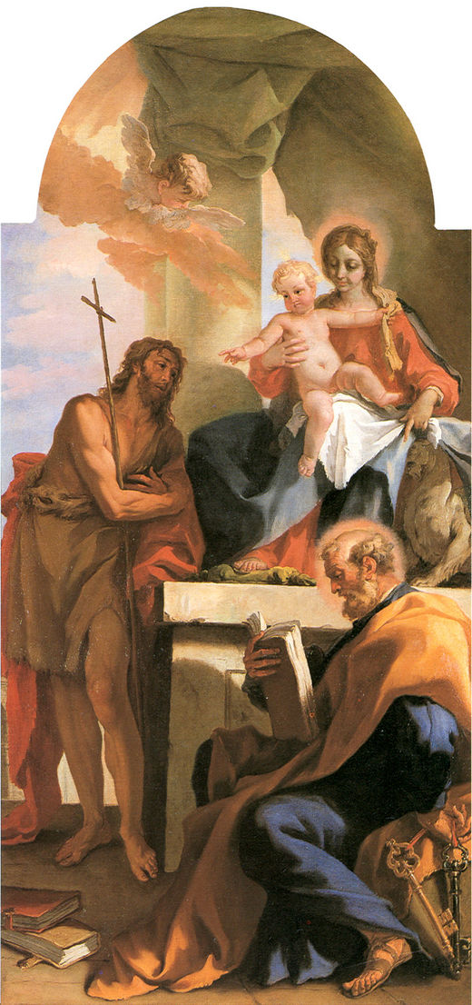 Madonna with Child, St John the Baptist and St Peter, vintage artwork by Sebastiano Ricci, 12x8" (A4) Poster
