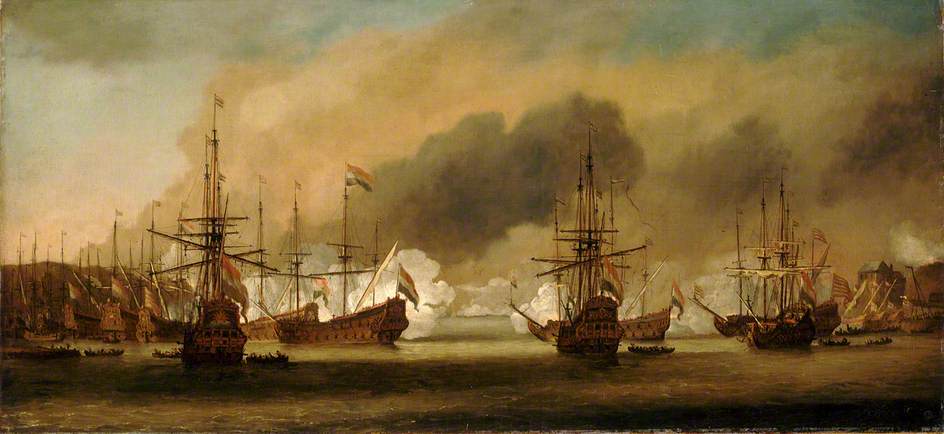 Action at Bergen, 3 August 1665, vintage artwork by Willem van de Velde the Younger, 12x8" (A4) Poster