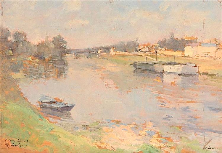 Riverbank at Chatou by Raymond Allegre,A3(16x12")Poster
