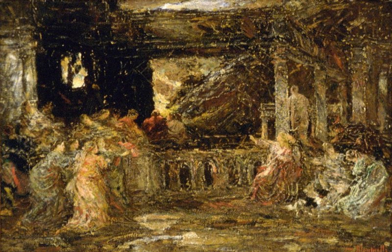 Feast Scene, vintage artwork by Adolphe-Joseph-Thomas Monticelli, 12x8" (A4) Poster