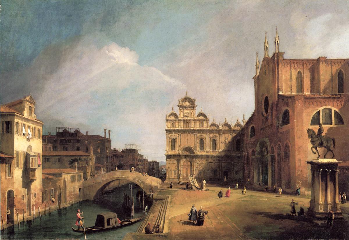 Santi Giovanni e Paolo and the Scuola di San Marco, vintage artwork by Canaletto, 12x8" (A4) Poster