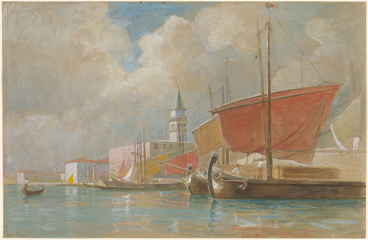 Shipping Along the Molo in Venice, vintage artwork by William Stanley Haseltine, 12x8" (A4) Poster