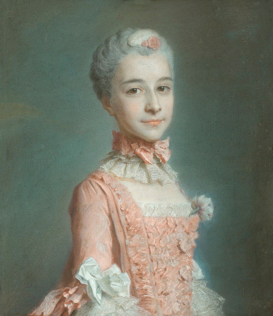 Portrait of a Lady Wearing a Pink Dress, vintage artwork by Maurice Quentin de La Tour, 12x8" (A4) Poster