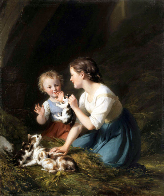 The Pet Kitten, vintage artwork by Fritz Zuber-Buhler, 12x8" (A4) Poster