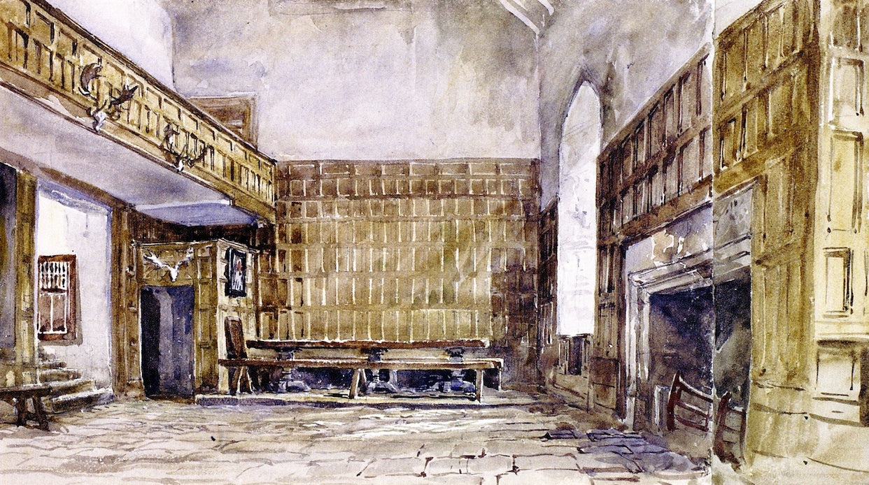 The Great Hall, Haddon, vintage artwork by David Cox, 12x8" (A4) Poster