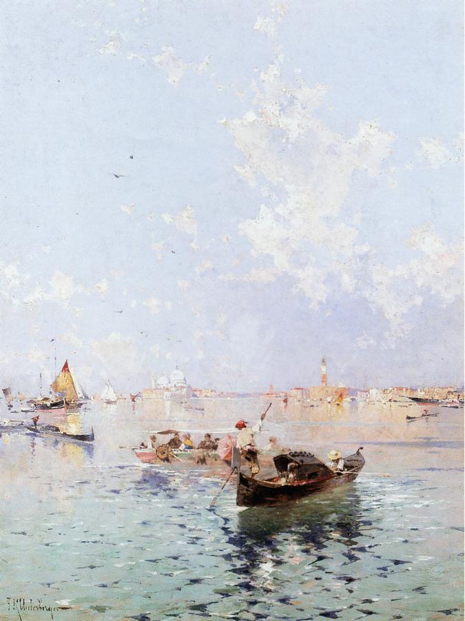 View to Saint Mark's Square, Venice, vintage artwork by Franz Richard Unterberger, 12x8" (A4) Poster