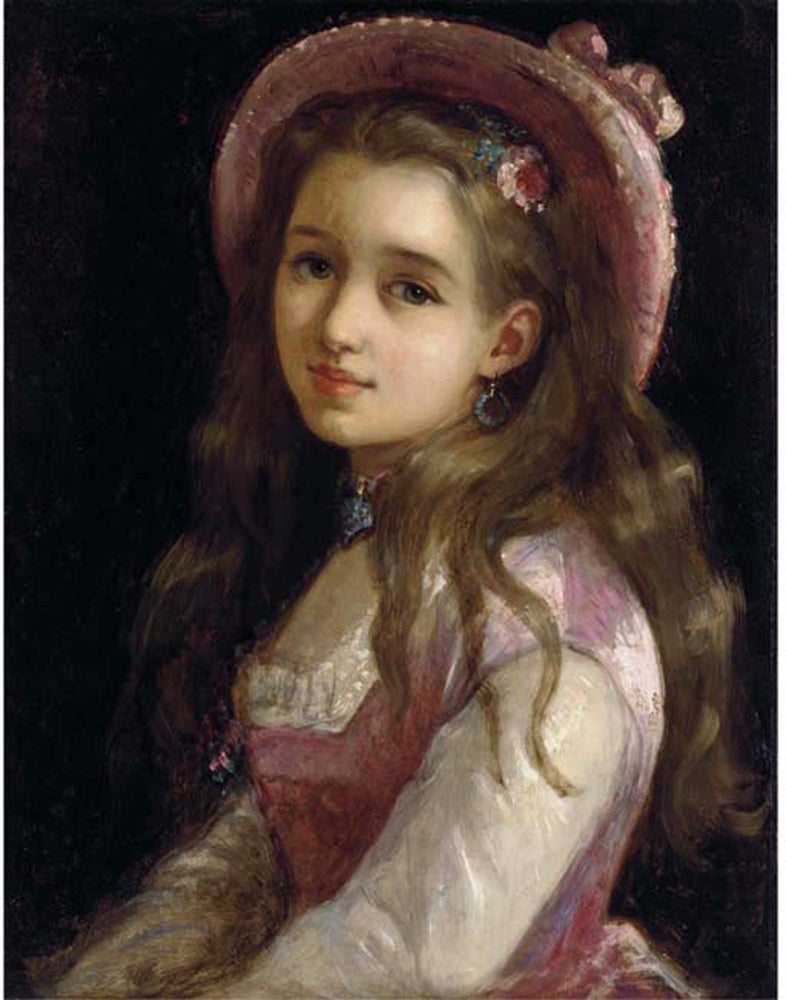 Portrait of a Young Girl in Pink Dress and Hat, vintage artwork by Sophie Gengembre Anderson, 12x8" (A4) Poster